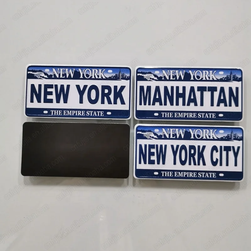 NewYork souvenir custom 3d embossed metal aluminum decorative Yellow license plate style fridge magnet