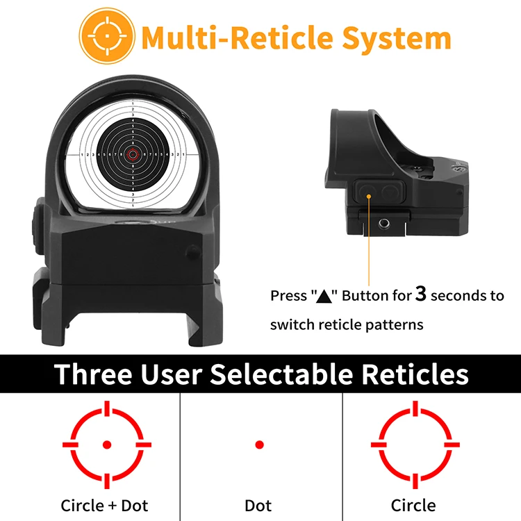 FOCUHUNTER Large Window 1x26mm Three Reticle Shake Awake Sight 1500G Shockproof Red Dot Sight Waterproof Hunting Red Dot Scope