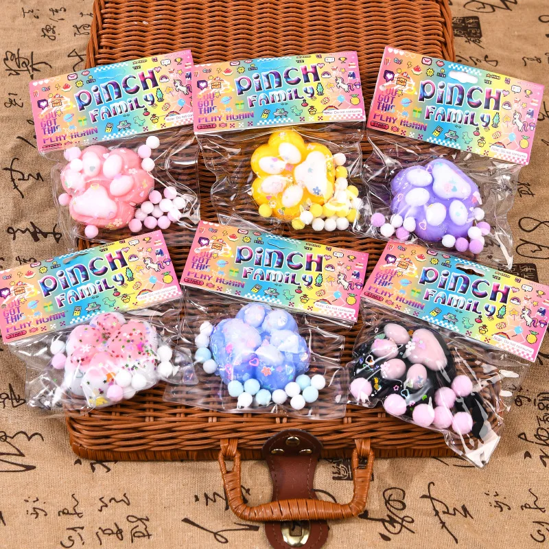Cat Paw TPR Handmade Soft Pinch Squeeze Toy Squishy Mochi Fluffy Stretchy Flocked Foot Paw Rebound Squishy Decompression Toys
