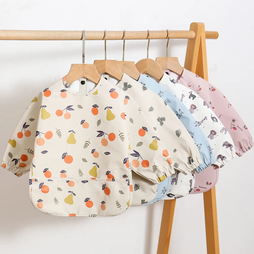 New Super Soft Waterproof Long Sleeve Baby Feeding Bibs Cloth Washable Baby Toddler Bibs