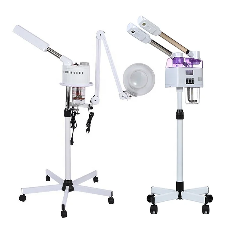 2 в 1 Вращающаяся насадка, портативная Паровая машина с горячим и холодным озоном для лица, профессиональный отпариватель для лица с увеличительной лампой