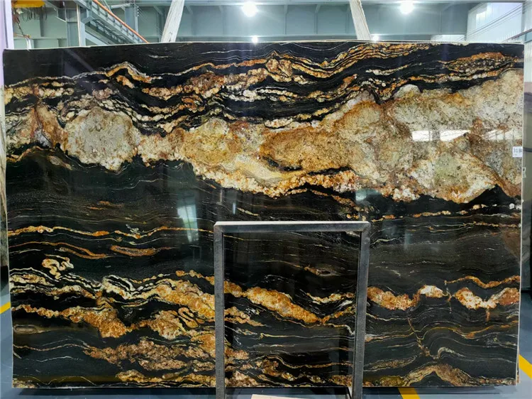 Brazil Cosmic Luxury Natural Black Granite Slab With Golden vein