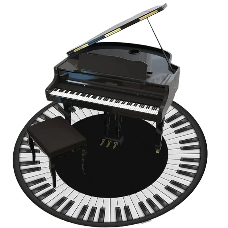 Music Round Piano Notes Doormat Non-Slip Kids Floor Mat Round Area Rug Carpet for Bedroom modern Living Room Playing Carpet