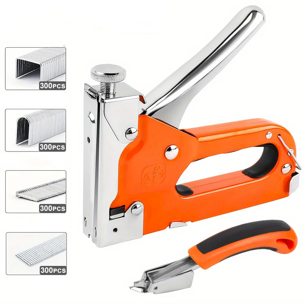 Professional Multi-Function Manual Nail Gun Kit Essential Woodworking Tools Includes 4 Types Nail 300 Each &1 Staple Remover.
