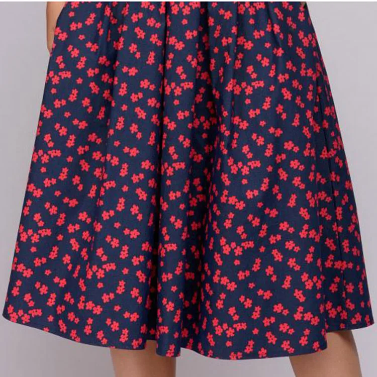 Women vintage retro 3/4 sleeve floral pattern a line swing party dress