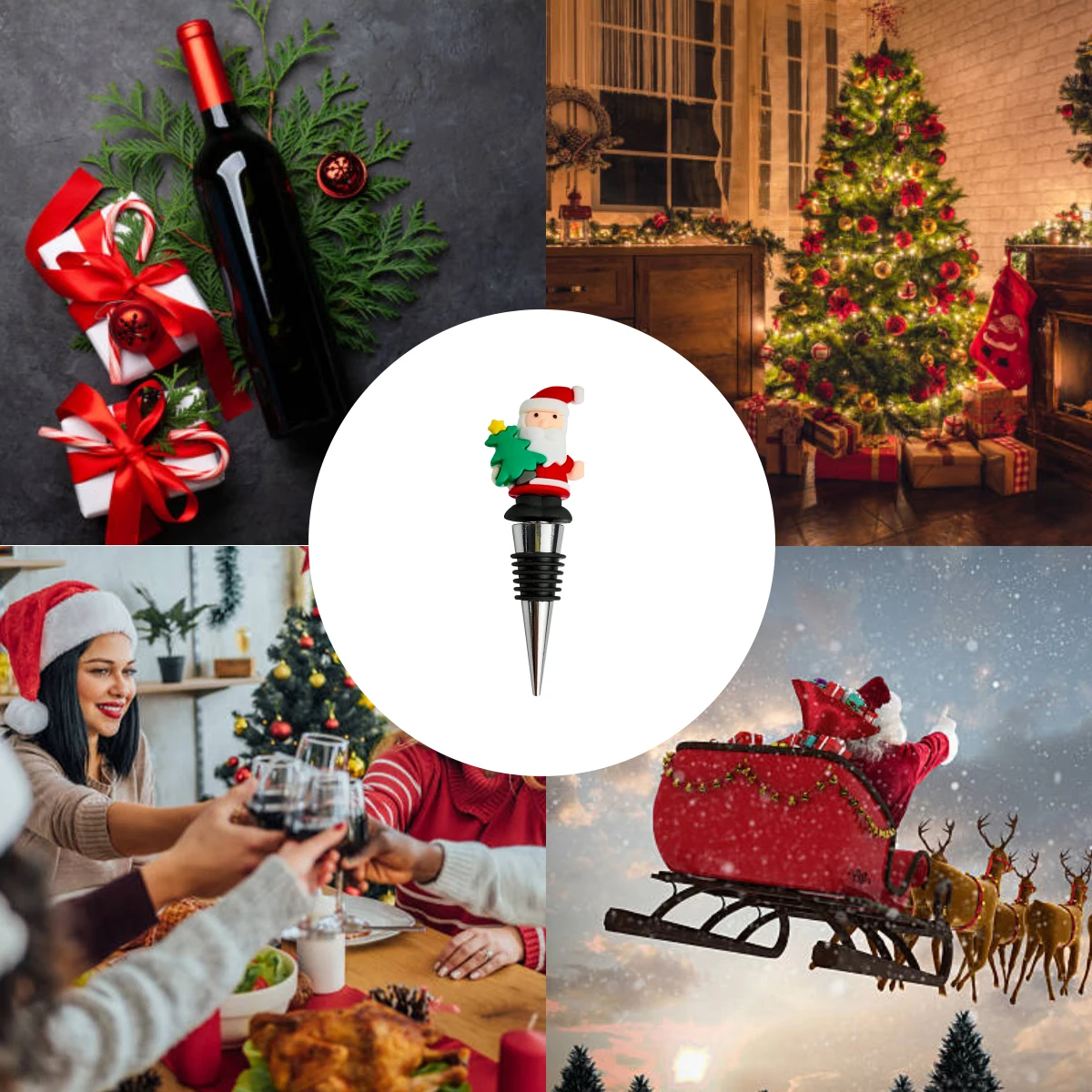 5/40/150 Pieces 2024 New Santa Claus Wine Bottle Corks Holding a Christmas Tree to Celebrate Christmas Gifts  Champagne Stopper