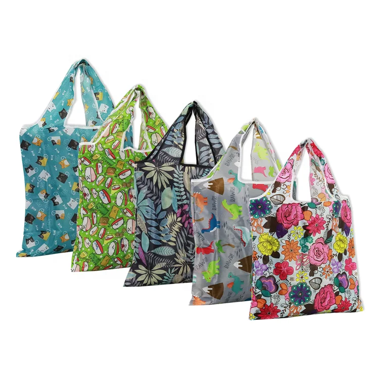 Wholesale Eco Friendly RPET Foldable Polyester Totes Promotion Shopping Bag Custom Reusable Ripstop Folding Grocery Bags