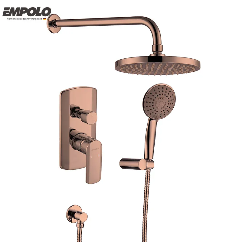 Empolo Concealed Shower System Bathroom Wall Mounted Luxury Rainfall Handheld Combo Mixer Rose Gold Shower Faucet Set