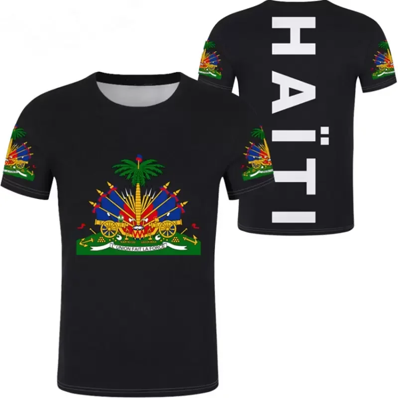 Factory Direct Haiti Flag Print Gym T-Shirt for Men Wholesale Price Man Summer Short Sleeve Print on Demand Tops Tee Casual Wear