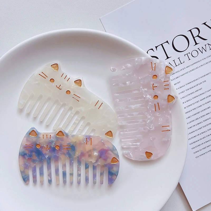 JAPAN quality custom logo Cat wide tooth arch shape tortoise shell cellulose acetate sheet hair combs for women
