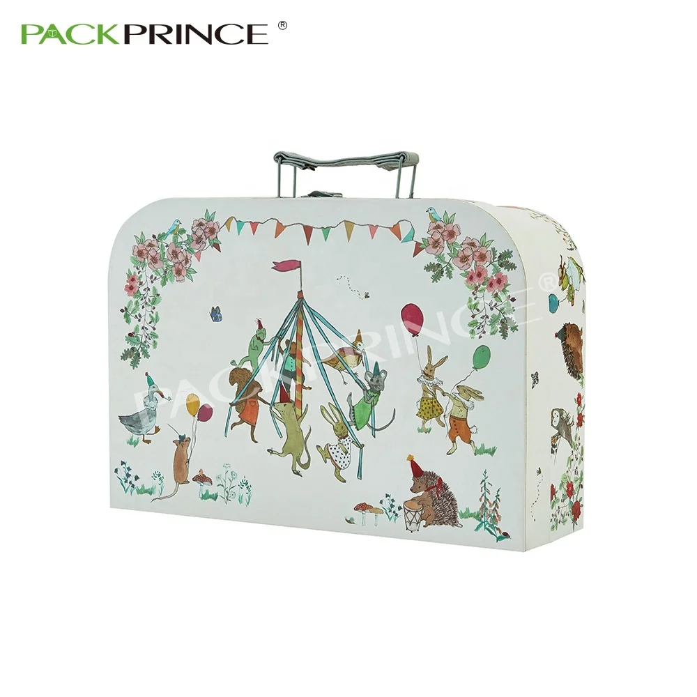 Wholesale Luxury ECO Friendly Mini Kids Rigid Paper Packaging Gift Box Cardboard Suitcase With Handle