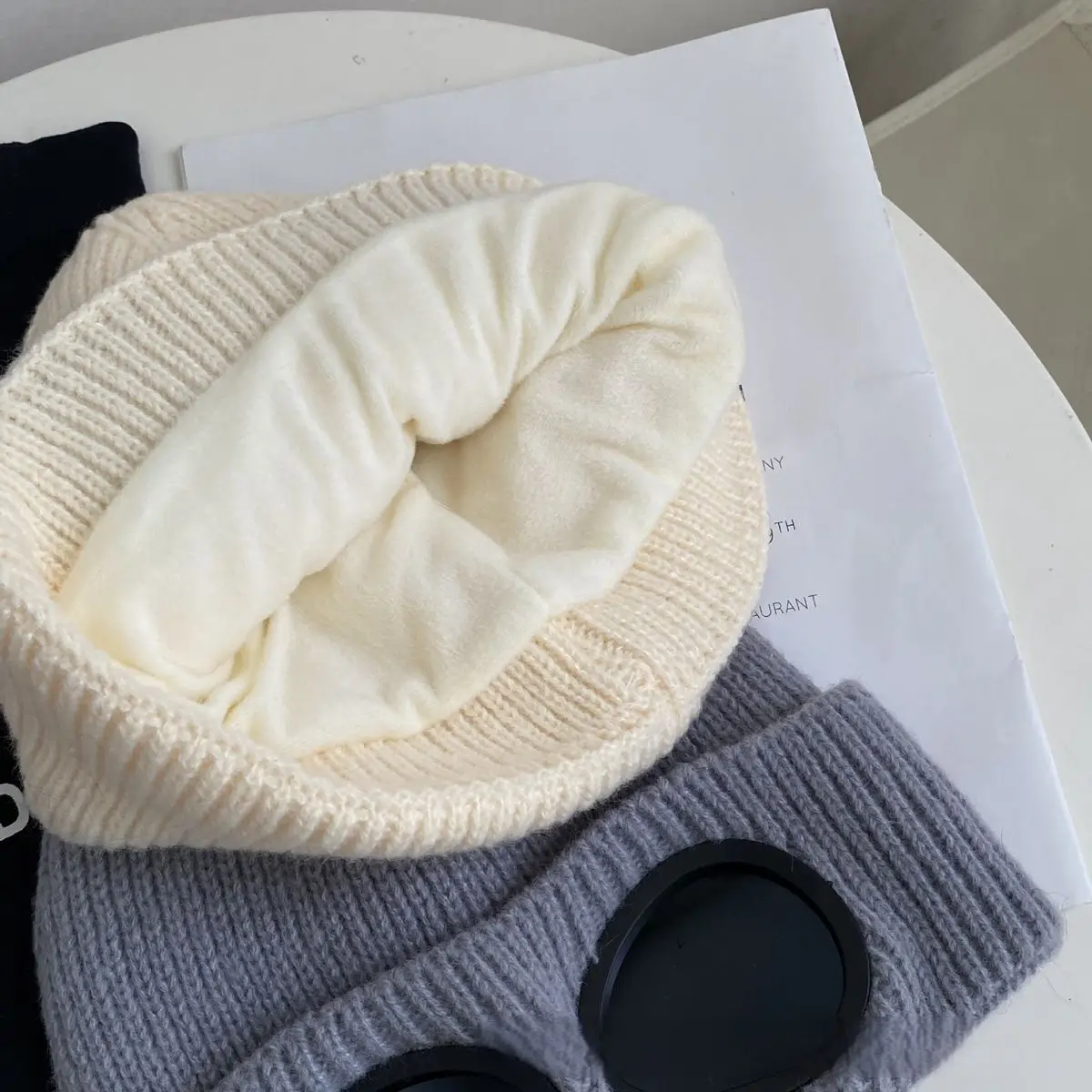 Wholesale Price Winter Velvet Thickened and Fleecy Ski Beanie Hat with Glasses Windproof Knitted Hat Unisex Pilot Pullover Hat