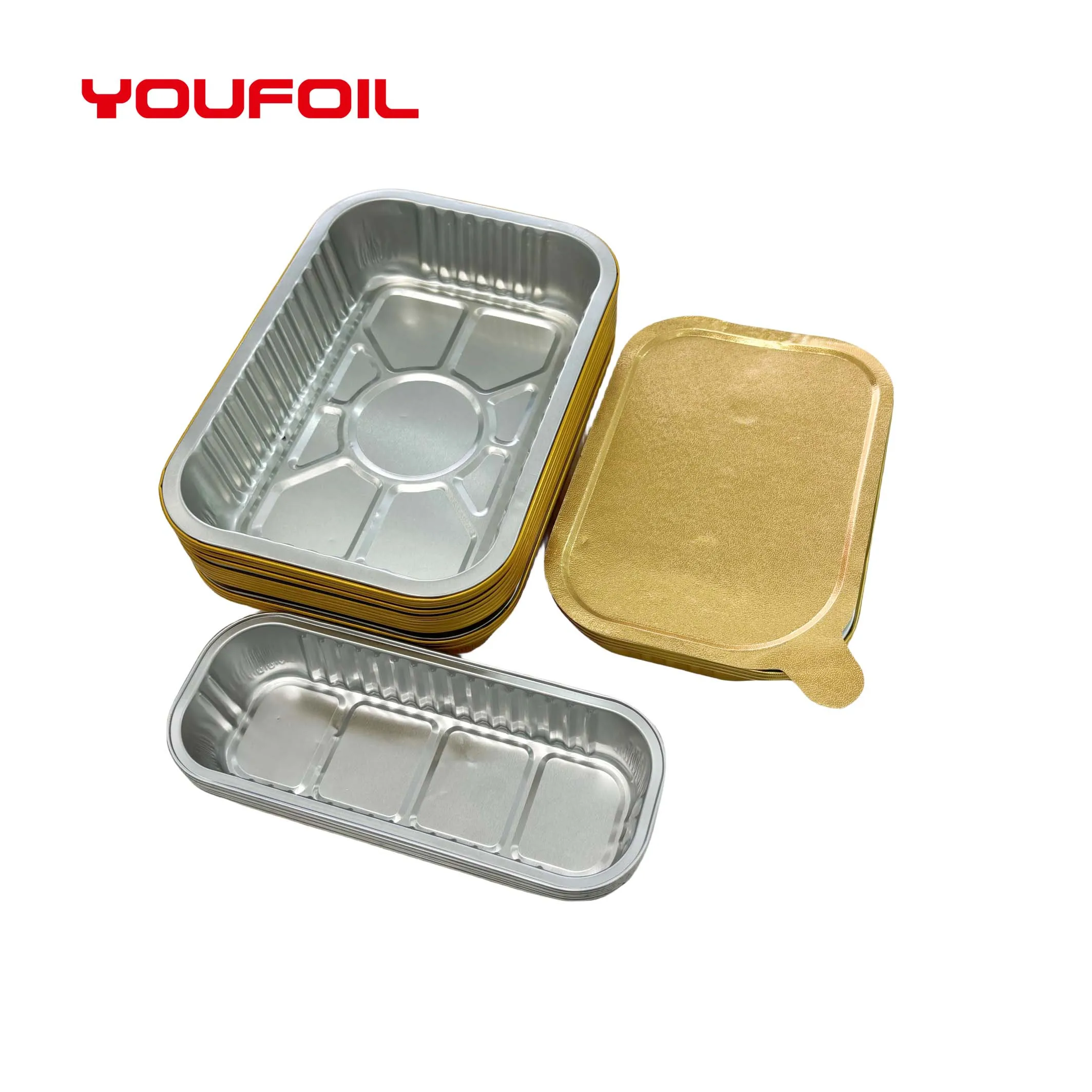 Food Grade Gold Color Disposable Take Away Food Baking Pan Colorful Aluminum Food Foil Containers With Lidss