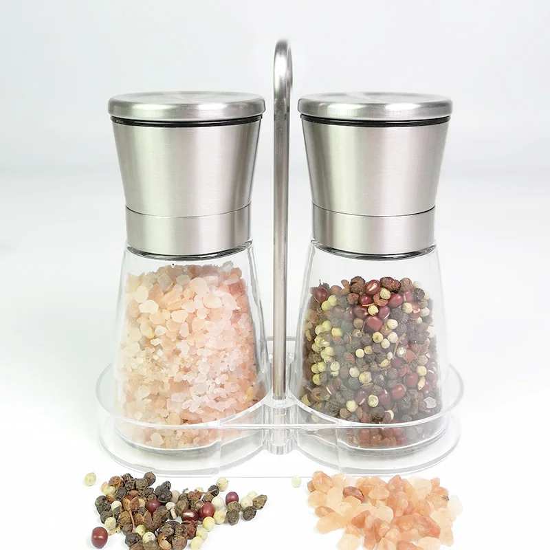 Premium 160ml manual salt and pepper grinder stainless steel lid kitchen small glass spice jars