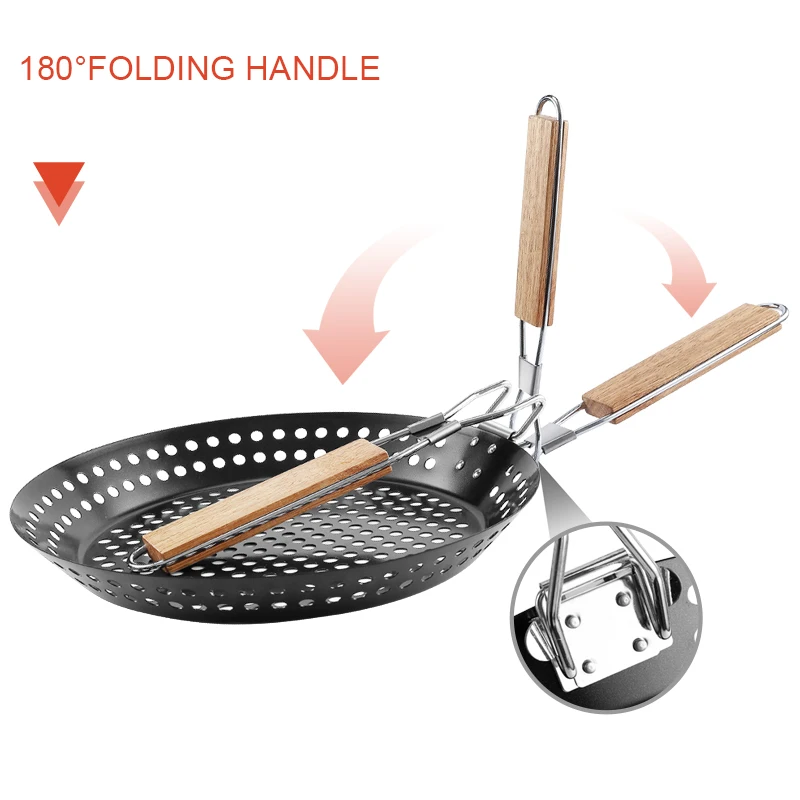 Hot Sale Carbon Steel Non-Stick Pizza BBQ Pan for Fry Chapati Cooking Vegetables Basket  Barbecue Topper
