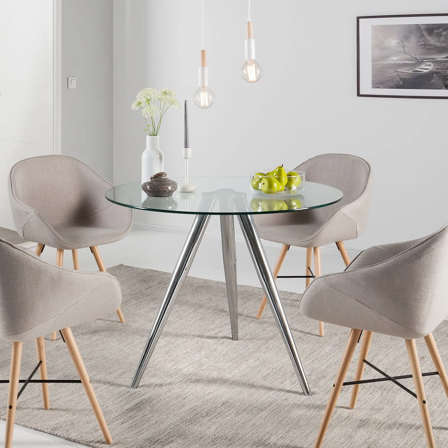 2021 роскошный модный круглый обеденный стол из прозрачного стекла с серебряными хромированными