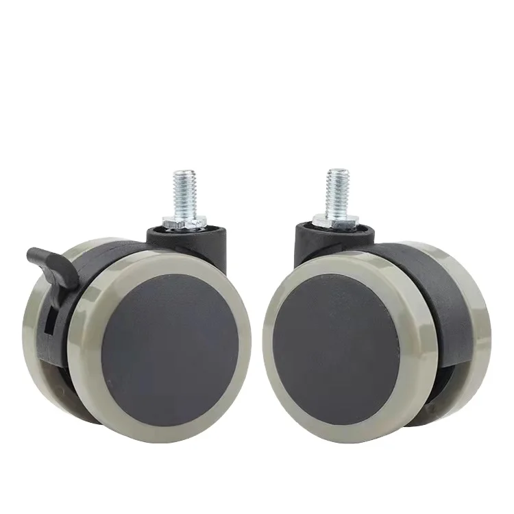 2 Inch Double Wheel Castors Furniture Moving Wheels Swivel Threaded Stem Twin Caster Plastic PVC Office Chair Caster