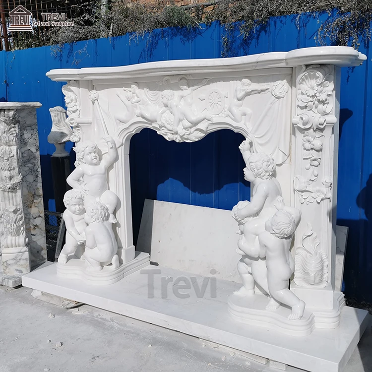 Decorative Natural Stone Fireplace Mantles Baby Angle Statue White Marble Fireplace Frame Surround From China (1600304924057)