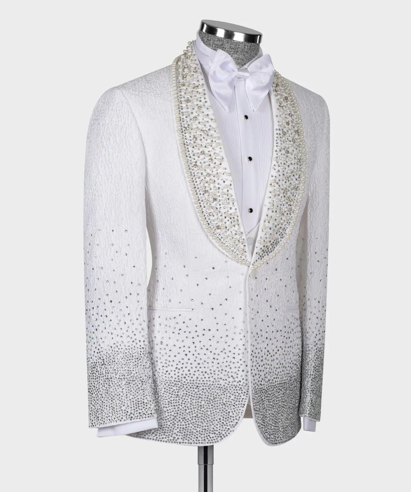 Pearl Ornament Tuxedo Groom Business Party Male Suit Slim Fit Blazer Formal Prom Clothes Men Wedding Suits