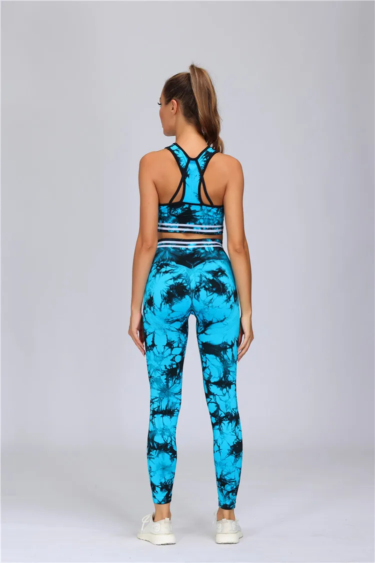 Knitted Fashion Slim High Quality Suit Wear Spandex/Nylon Tie Dye American Sport Bra Top Fitness Stripe Yoga Sets