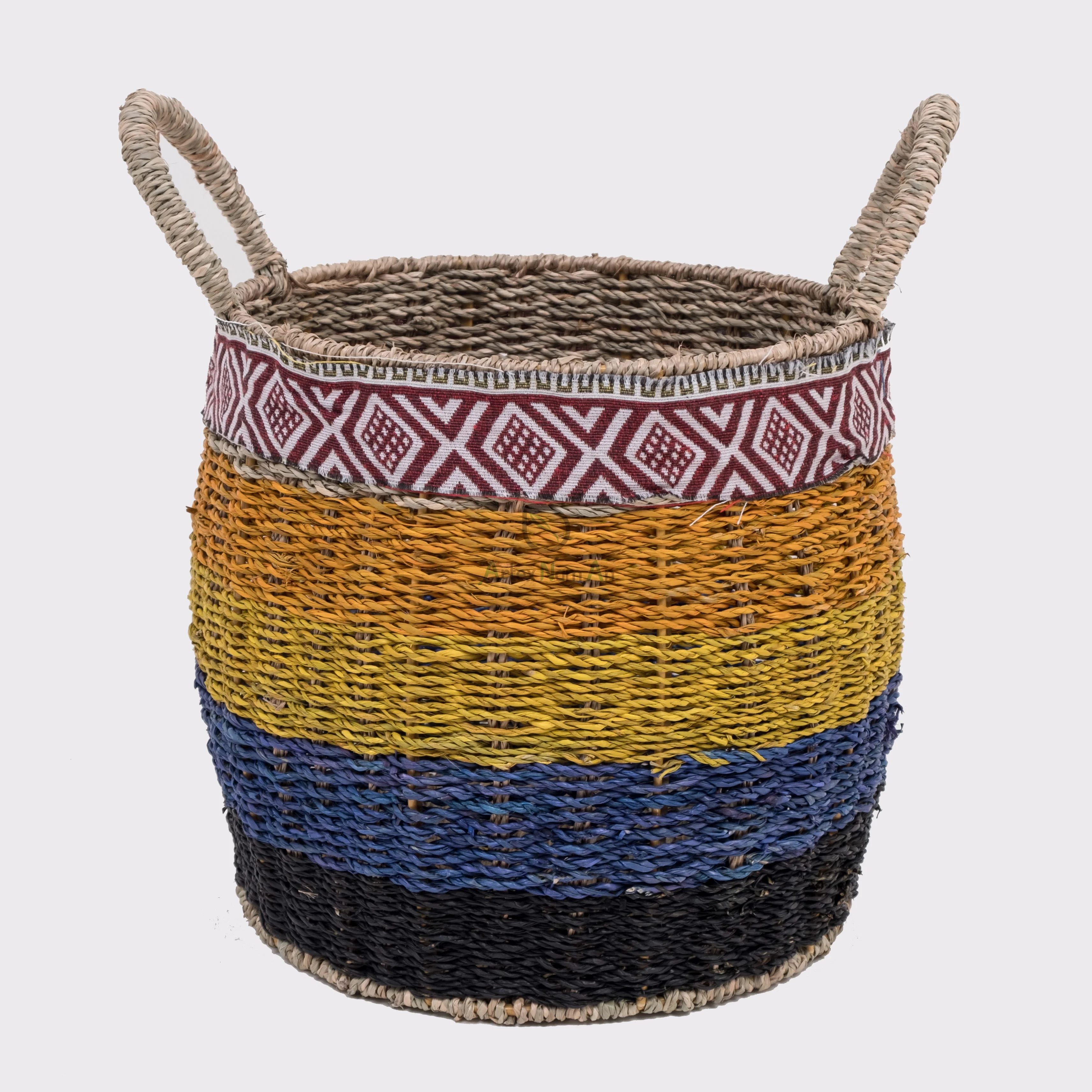 Boho decor round small seagrass african basket also woven storage laundry basket with handles wholesale