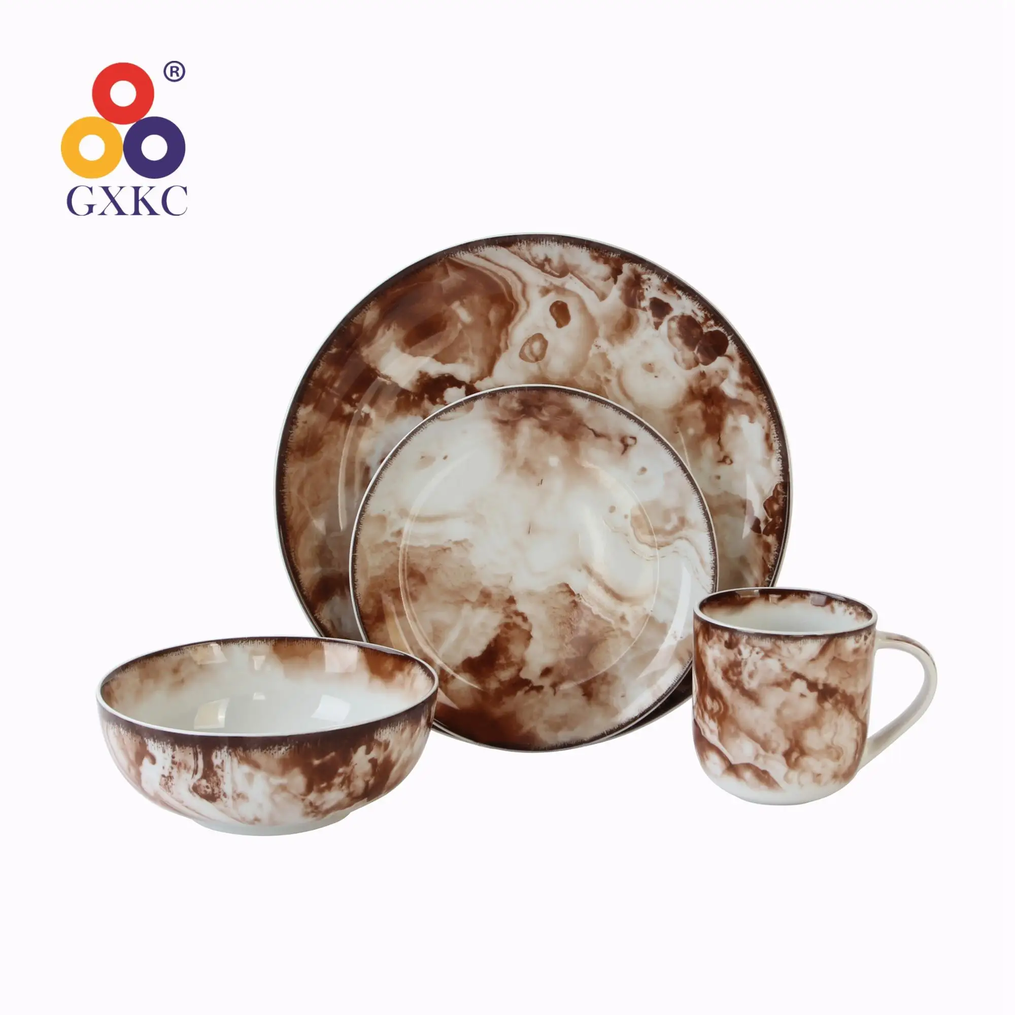 Factory Direct  New Bone China Ceramic Dinnerware Dinning Plate Bowl Mug Marbling Dinner Set Fine Porcelain