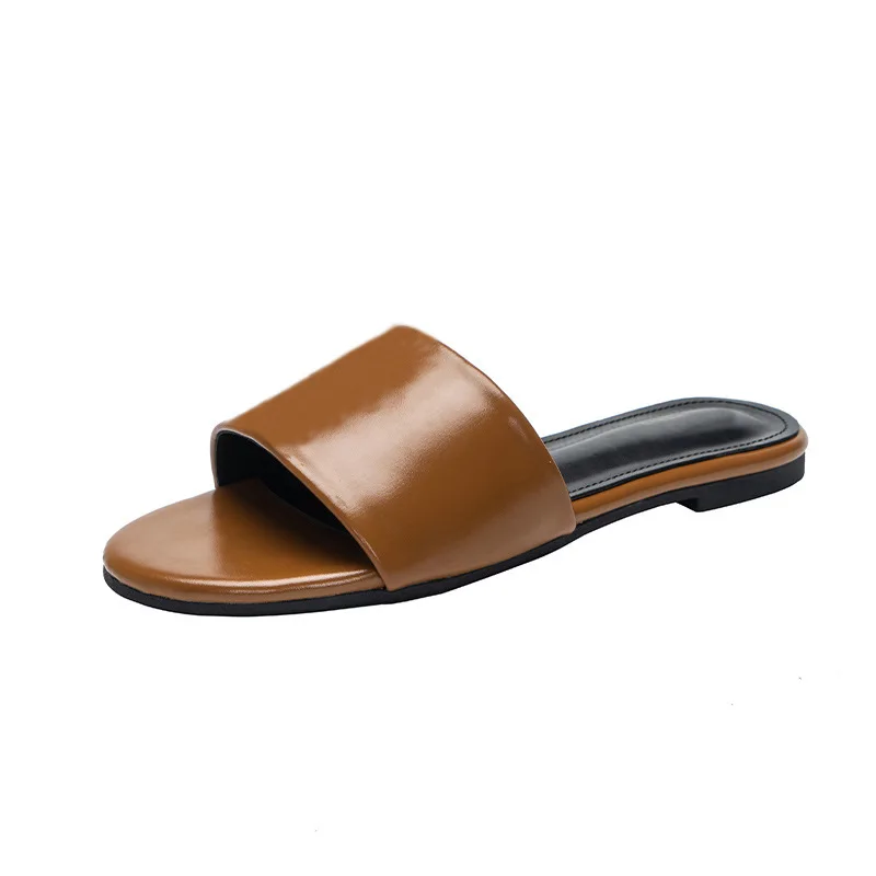Wholesale designer brand shoes summer fashion ladies flat sandals PU leather luxury slipper for women 2024