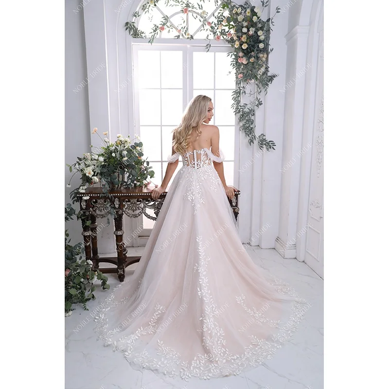 Hot Sexy Plunge V Leaf Applique Sheer Corset Women Off Shoulder Gown Glitter Tulle Sweetheart Bridal Wedding Dresses Elegant