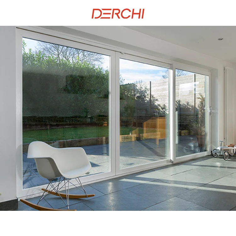 DERCHI NFRC AS2047 External Plastic Steel Sliding Door patio windproof thermal break double glass tempered uPVC sliding door