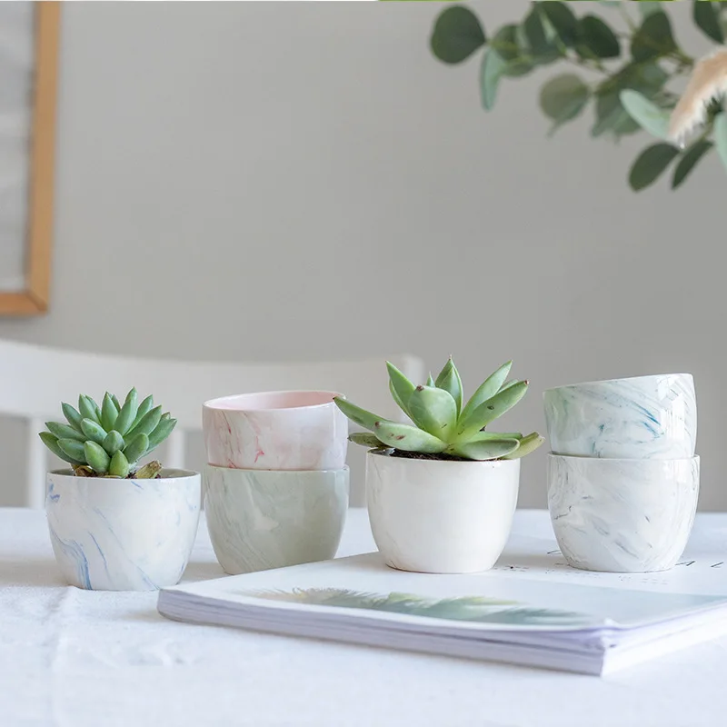 Скандинавские маленькие цветочные горшки оптом керамический цветочный горшок мраморный цветочный горшок