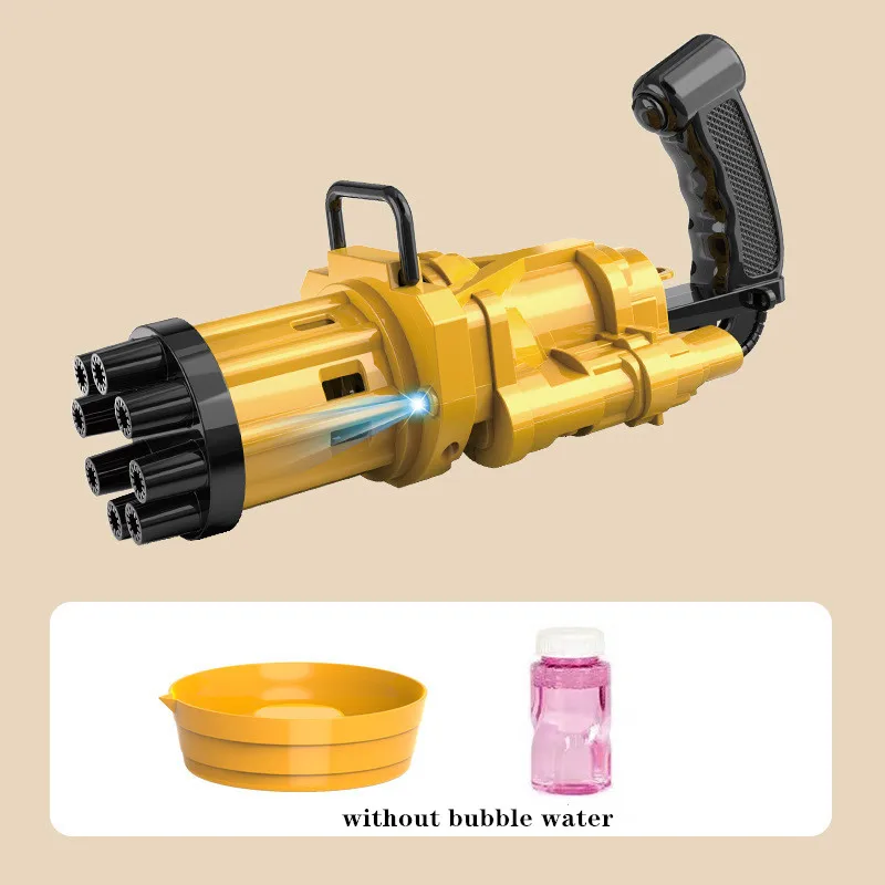 Electric Automatic Gatling Bubble Gun Toy Summer Soap Water Machine Fan 2-in-1 with LED Light