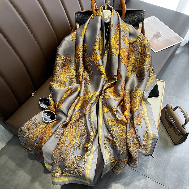 Hot Sale  Women Long Stain Silk Head Scarf Soft High Quality Muslim Shawl  Luxury Stain Silk Scarf Wholesale