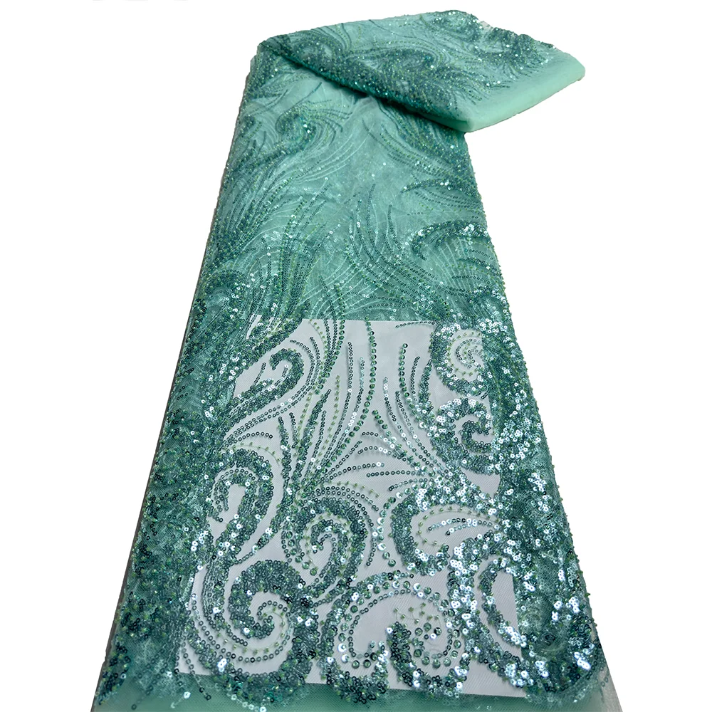 NI.AI New Design Beaded Net Lace Bridal Flower Mesh Embroidered Sequins Lace Fabric with Pearls for Wedding Dress Materials