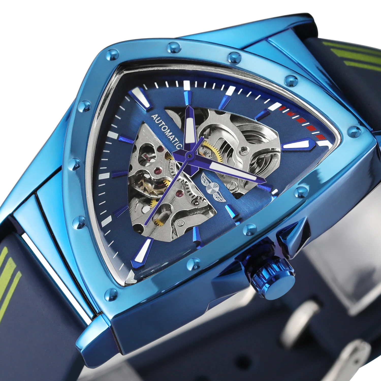 2024  Winner Brand Watches Reloj Para Hombre triangle Men Silica gel Strap Skeleton Watch Wristwatch Automatic Watch