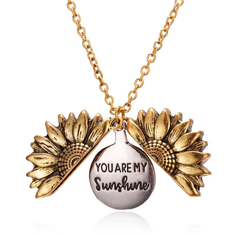 Open Locket Necklace Engraved You Are My Sunshine Sunflower