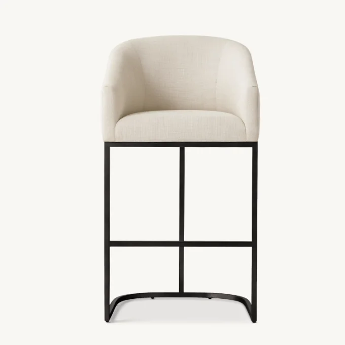Indoor Bar Furniture Barrelback Slope Arm Fabric Bar Stools Metal Frame Bar Chairs