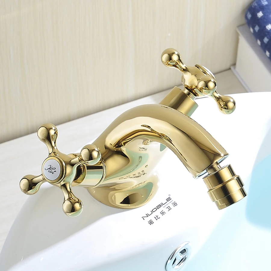 Gold Solid Brass Bathroom Faucet Bathroom Taps Basin Mixer Deck Mounted Cold Hot Water Tap Bathroom Mixer Washbasin Faucet