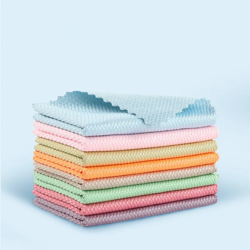Оптовая продажа, салфетка из микрофибры для чистки, салфетка со стеклянной тряпкой, салфетка с рыбьей чешуей, впитывающее полотенце для посуды