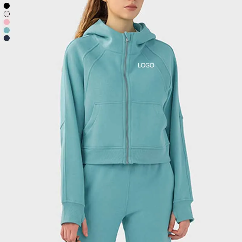 XW-DAW004 High Quality Zippered Hooded Sports Coat Loose Yoga Casual Sweatshirt Jacket Gym Fitness Sets