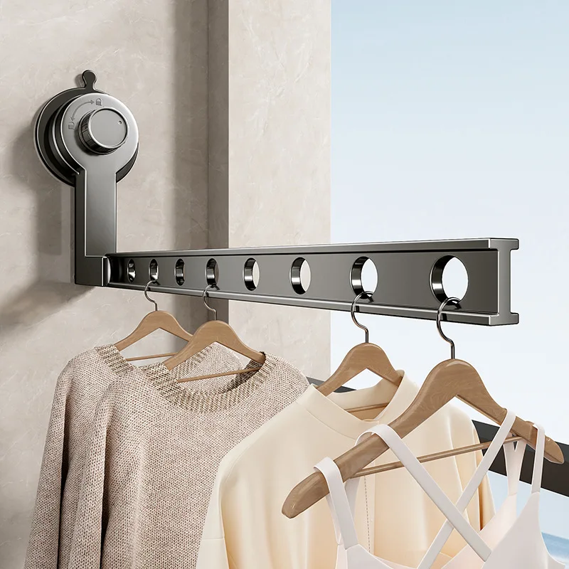Portable Suction Cup Folding Clothes Drying Rack Versatile No-Drill Aluminum Hanger for Balcony Home and Travel