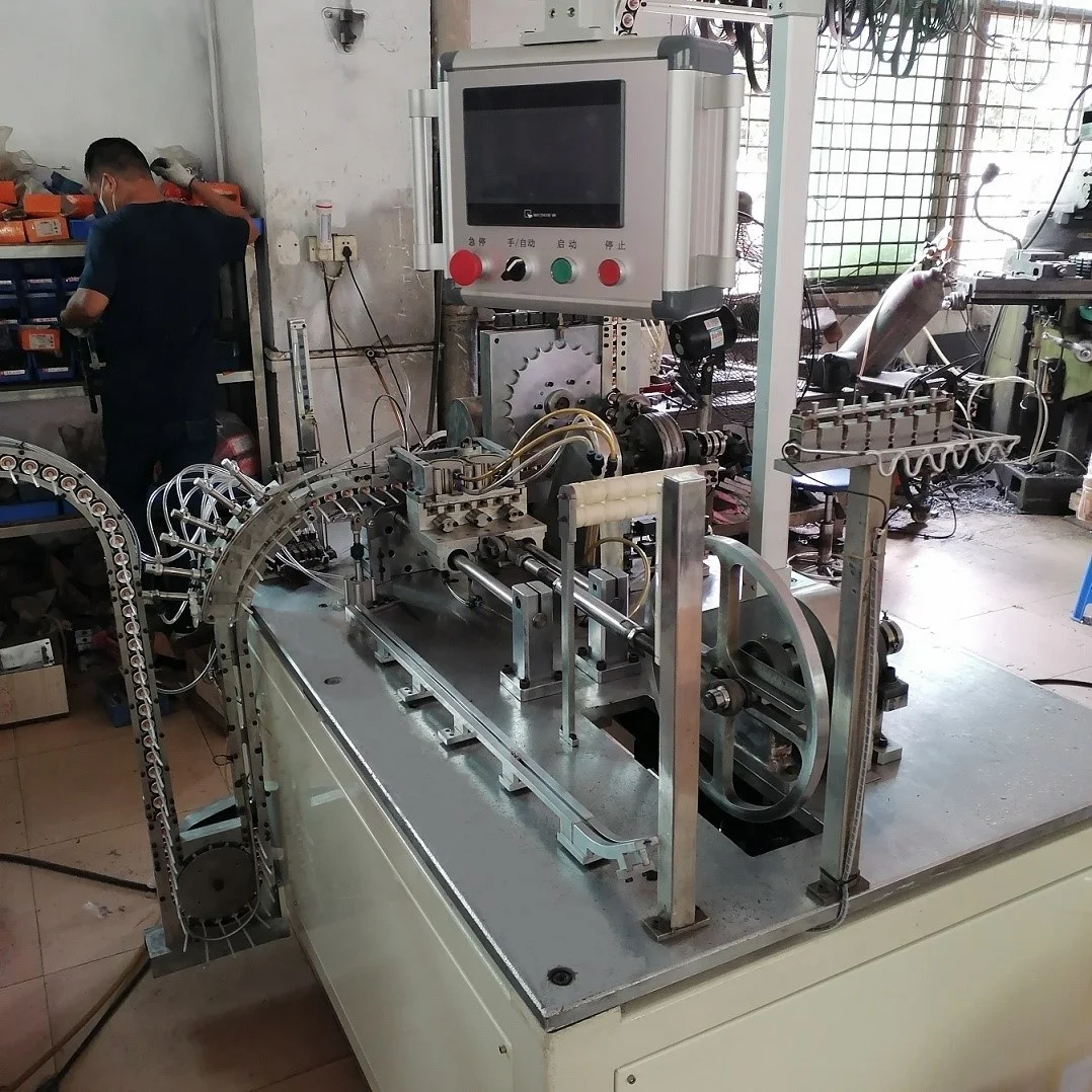 Professional manufacturing pump head and aerosol valve production assembly line. Automatic intubation assembly machine.