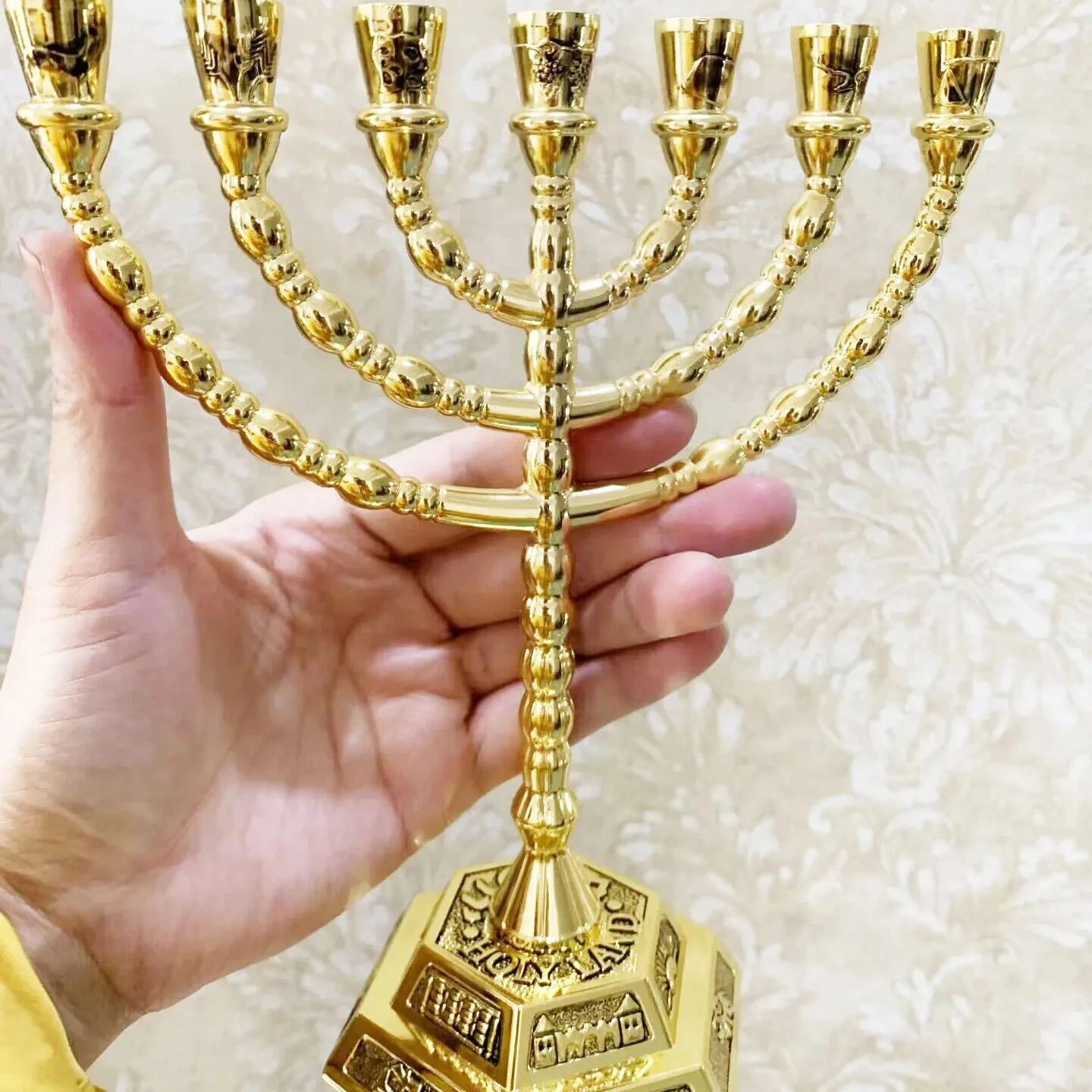 20cm Jewish Gold Silver Menorah Candle Holder