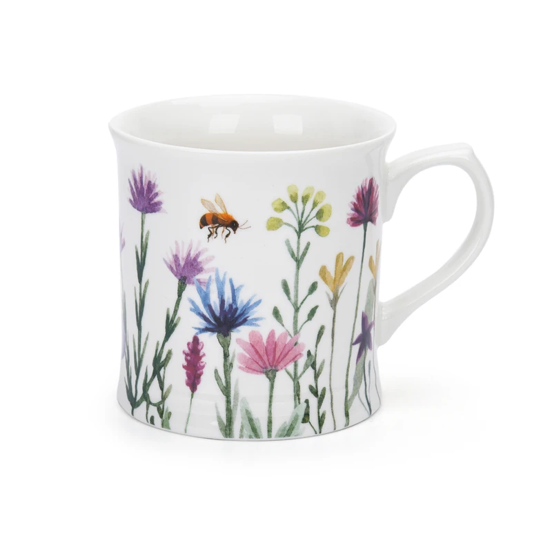 manufacturer garden flora bee and butterfly color glaze clay ceramic coffee mug with handle