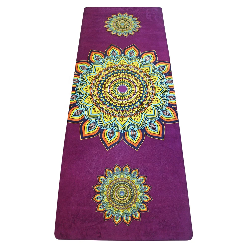 Customized Image and Logo Printed Natural Rubber Microfiber Suede Yoga Mat full color printing mat yoga factory