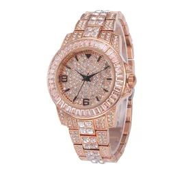 2021 New Hip Hop Jewelry Iced Out Rhinestones Quartz Watches Stainless Steel Roman Watches 18K Gold Diamond Bezel Elite Watch