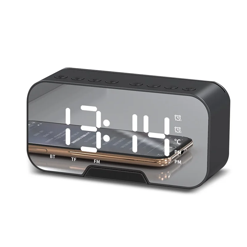 Wireless Mirror Speaker Super Bass Wireless Stereo Speakers Support TF Alarm Clock For Phone Computer