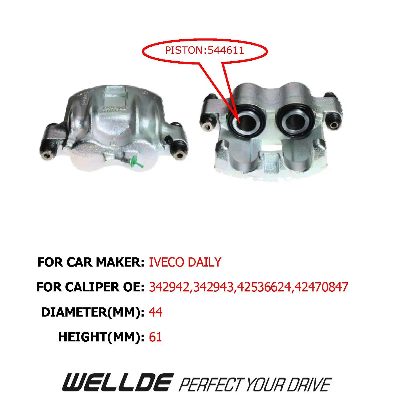BRAKE CALIPER PISTON FOR IVECO DAILY FOR FRONT REAR CALIPER DIAMETER 44 MM 025309 234414 342942 42530360 5001856069 343530