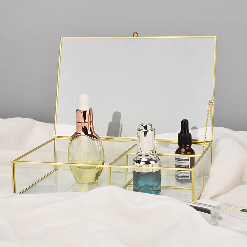 Special Offer Home Decoration metal glass Serving Trays with lid Melamin luxury Gold Perfume vanity Tray