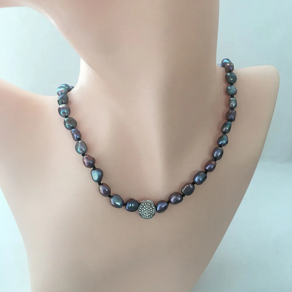 fashion choker necklace ,100%  freshwater pearl ,6.3.-7.3 MM diamond baroque pearl, 7-10 mm length