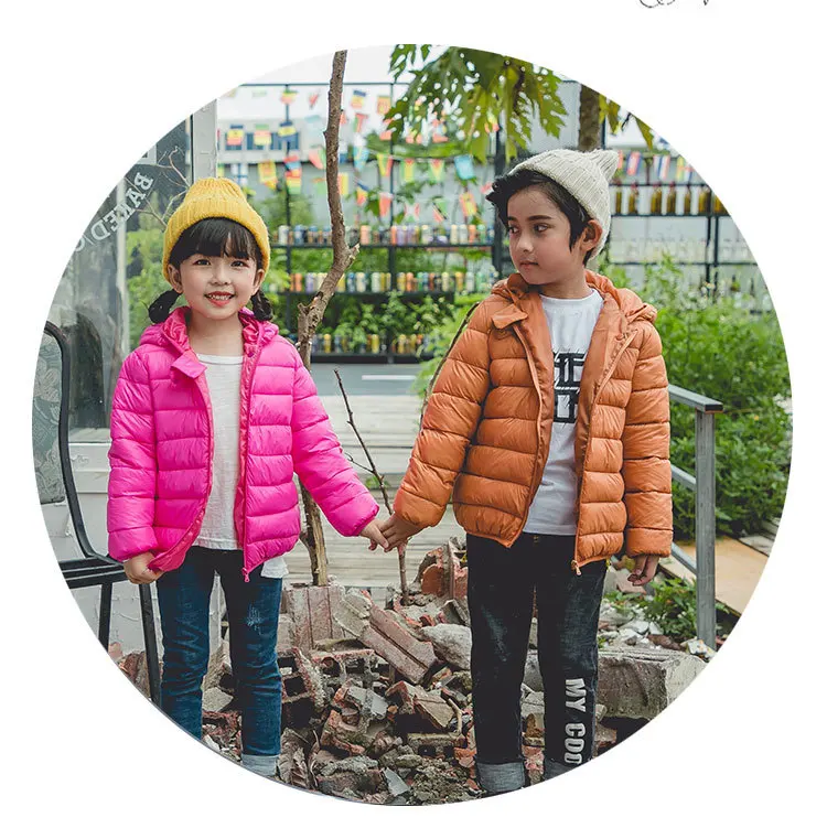 Korean girls winter clothes boys short puffer down jacket solid thicken hooded padded